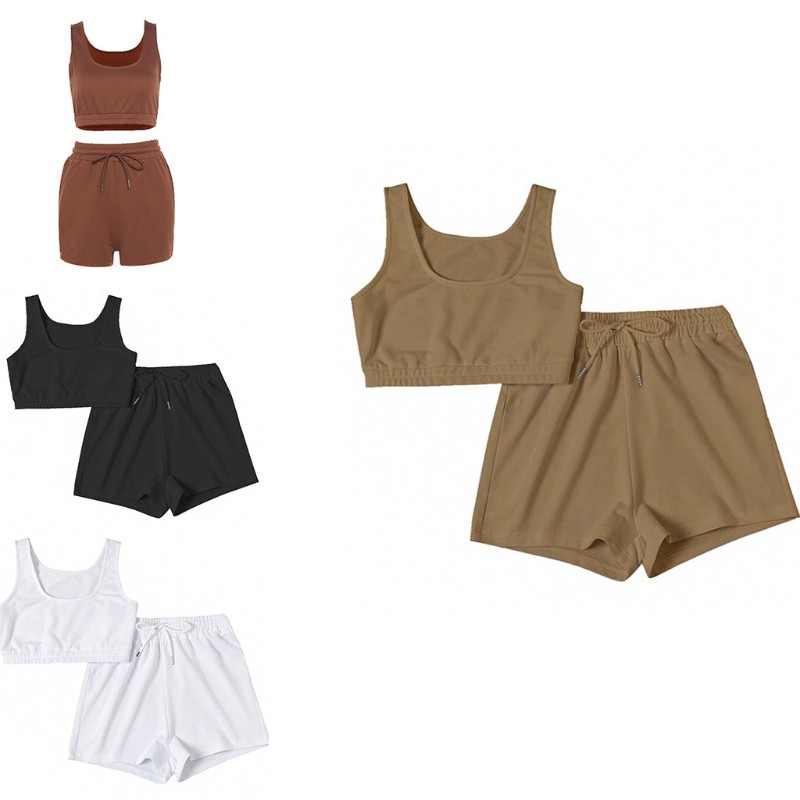 Set áo croptop 2 dây + quần ngắn màu trơn cho nữ
