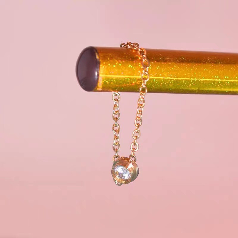 Nhẫn titan mạ vàng hồng 18k đính đá zircon lấp lánh phong cách Hàn Quốc Nhật Bản