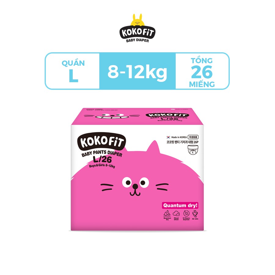 Tã Quần KOKOFiT Hàn Quốc Size L (Mèo) 26 Miếng/Bịch Cho Bé Từ 8 - 12kg