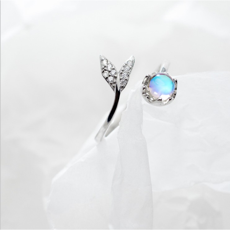 Nhẫn bạc nữ s925 thiết kế hình đuôi cá đại dương xanh xinh xắn nhẫn freesize chỉnh linh hoạt - N2460 - Bảo Ngọc Jewelry