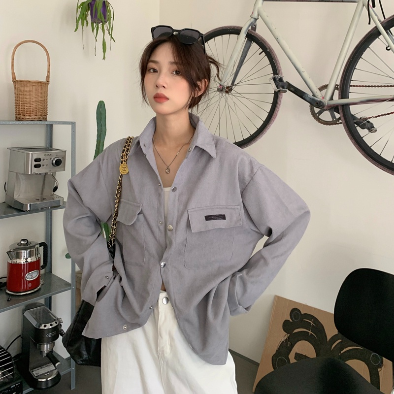 ZHELIHANGFEI Áo Sơ Mi Tay Dài Form Rộng Theo Phong Cách Retro Dễ Phối Đồ