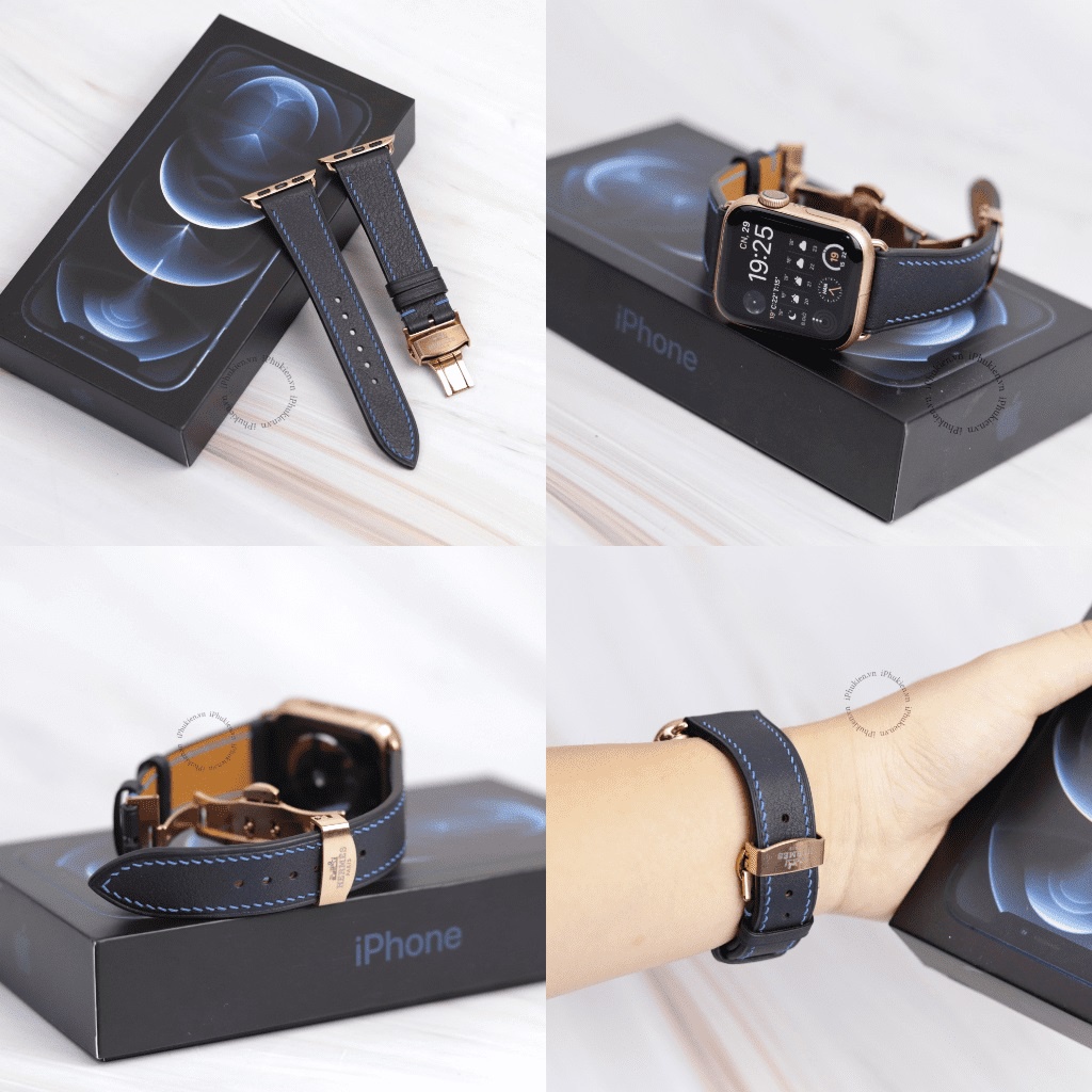 Dây Da Handmade [DA THẬT, BẢO HÀNH 1 NĂM] Swift Xanh Navy cho Apple Watch Seris 1/2/3/4/5/6/7