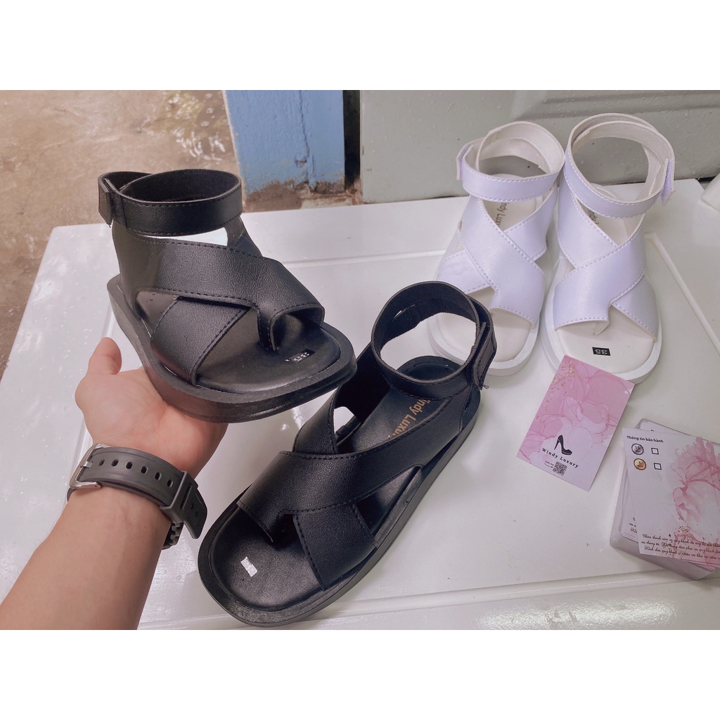 Sandal nữ xỏ ngón đế bằng 3cm, quai da đi học/ đi làm/ đi chơi - dép quai hậu-1000038