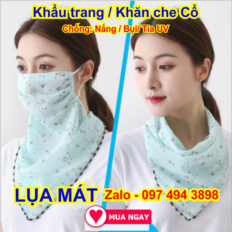 Khẩu trang kèm khăn che cổ bằng vải lụa mát, chống nắng mặt &amp; cổ mát rượi màu vàng