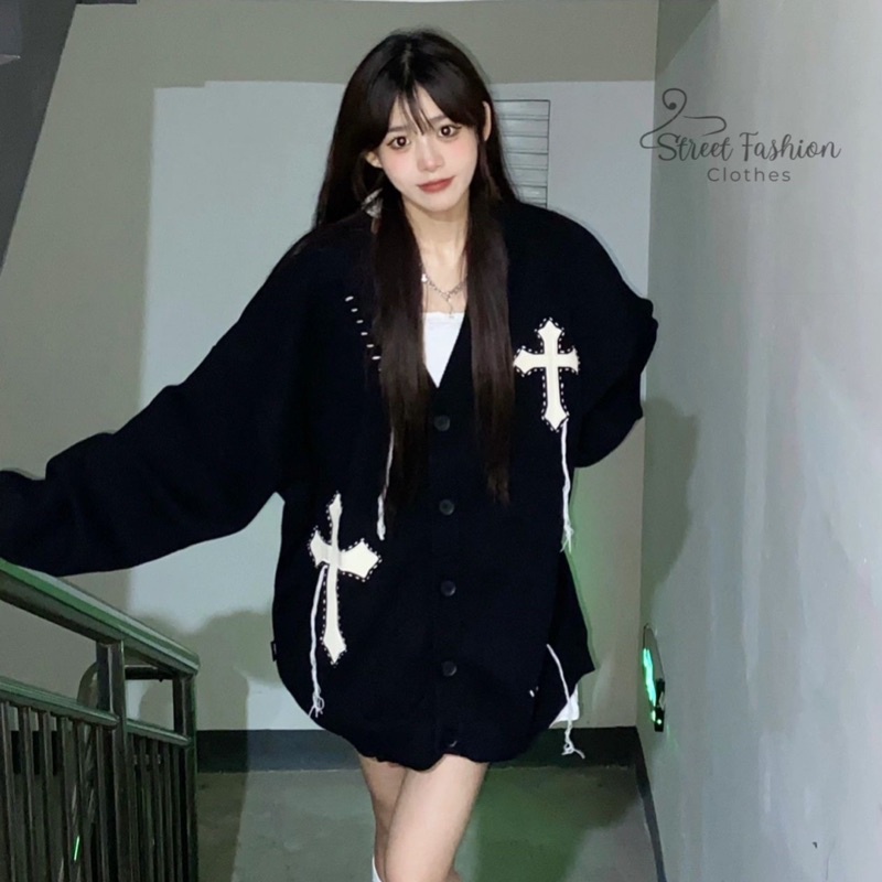 Áo khoác len cardigan Chrome Hearts dáng rộng oversize cá tính thời trang thu đông nữ 2022