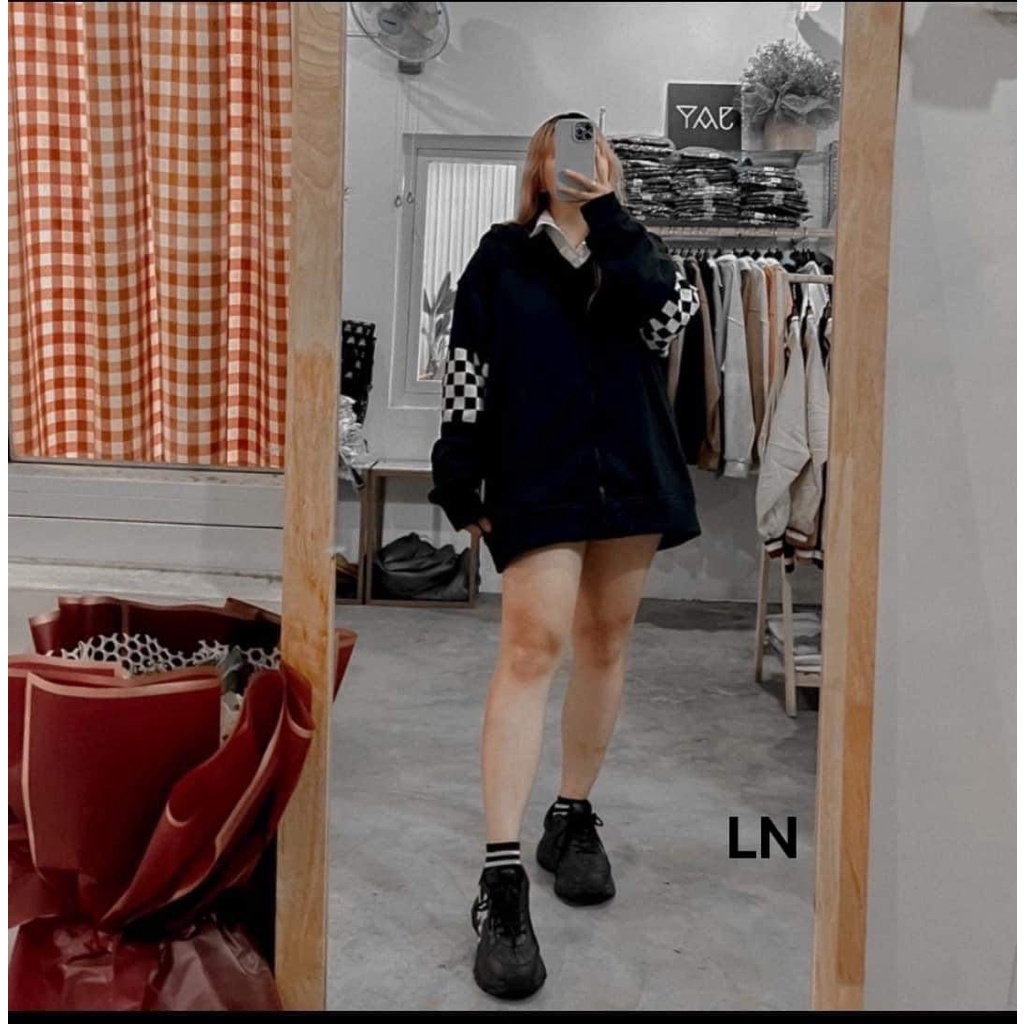 Áo khoác tay kẻ chất nỉ cotton form thụng tay bồng mũ 02 lớp xịn sò 7L0N