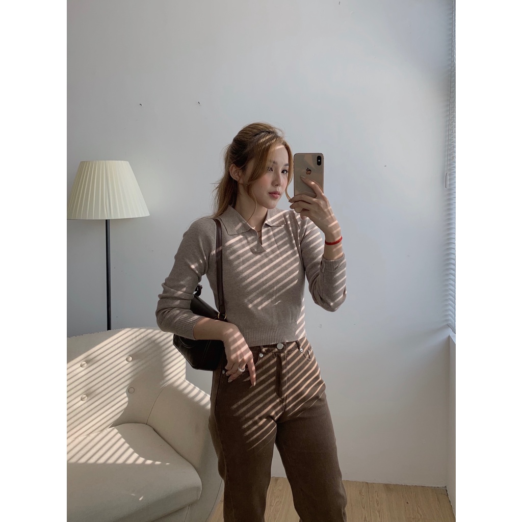 Áo len polo croptop Al-8023, áo len nữ cổ polo chất mịn | BigBuy360 - bigbuy360.vn