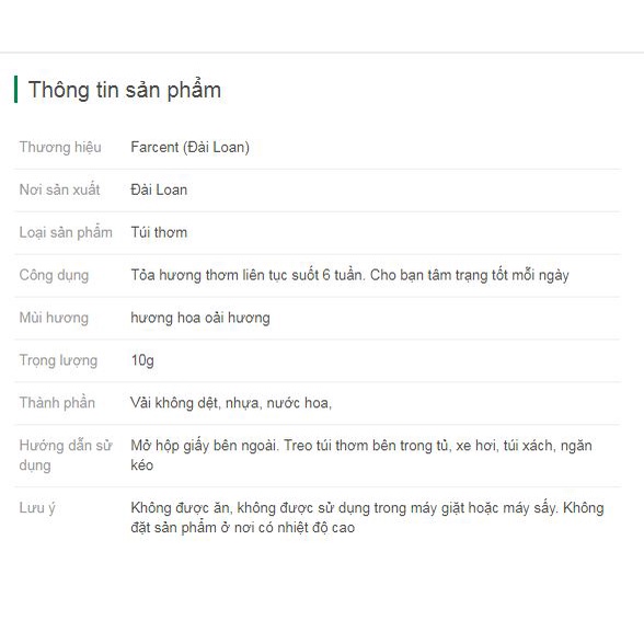 Túi thơm Farcent hương thơm nhẹ nhàng 10g chính hãng
