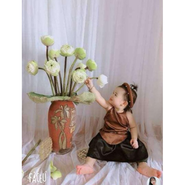Áo dài, yếm tứ thân kèm khăn mỏ quạ, yếm cô tấm cho bé