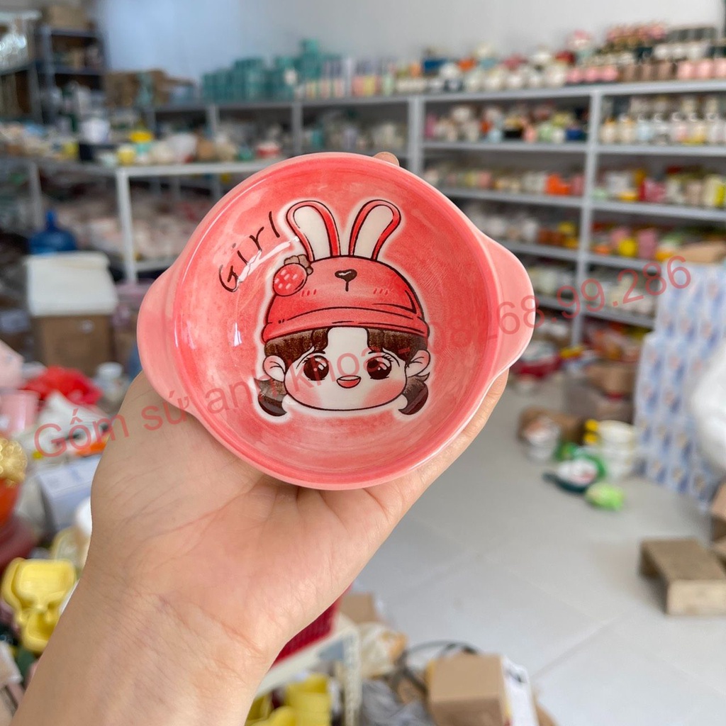 Bộ bát đĩa sứ,Chén Dĩa Sứ Bát Ăn Cơm Decor Bộ bát đĩa girl hồng 14 món xinh yêu cho gia đình