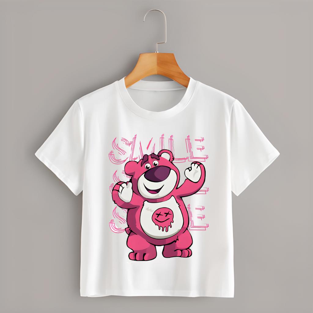Áo Thun Gấu Dâu Lotso Bear Màu Trắng Đủ Size Cho Bé Trai Bé Gái