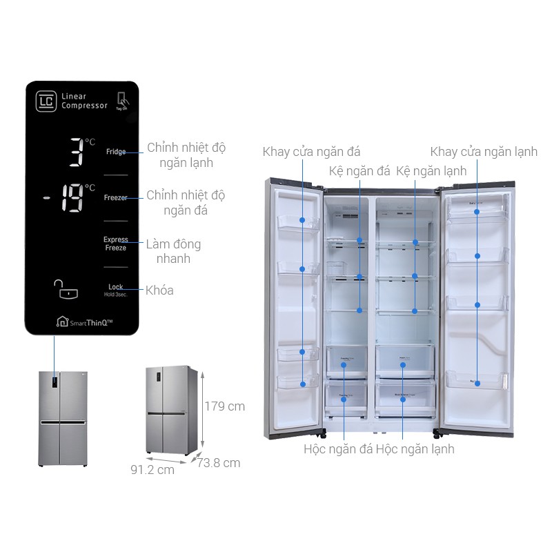 Tủ lạnh LG Side by side 626L GR-B247JS