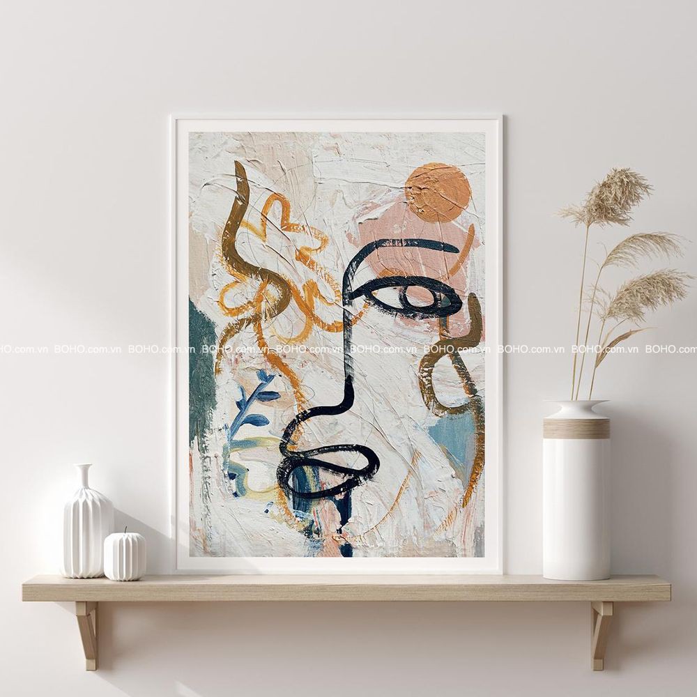 Tranh BOHO trừu tượng 50*70cm - Tranh canvas treo tường phòng khách phòng ngủ, tặng đinh 3 chân treo tranh.