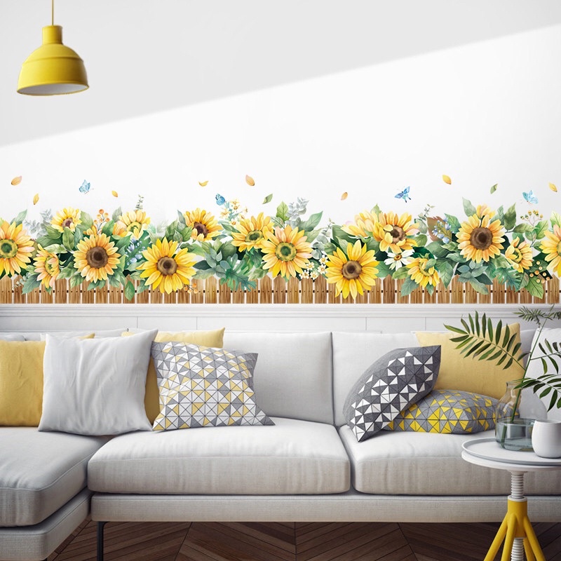 Decal dán chân tường hoa hướng dương to, sẵn keo dán