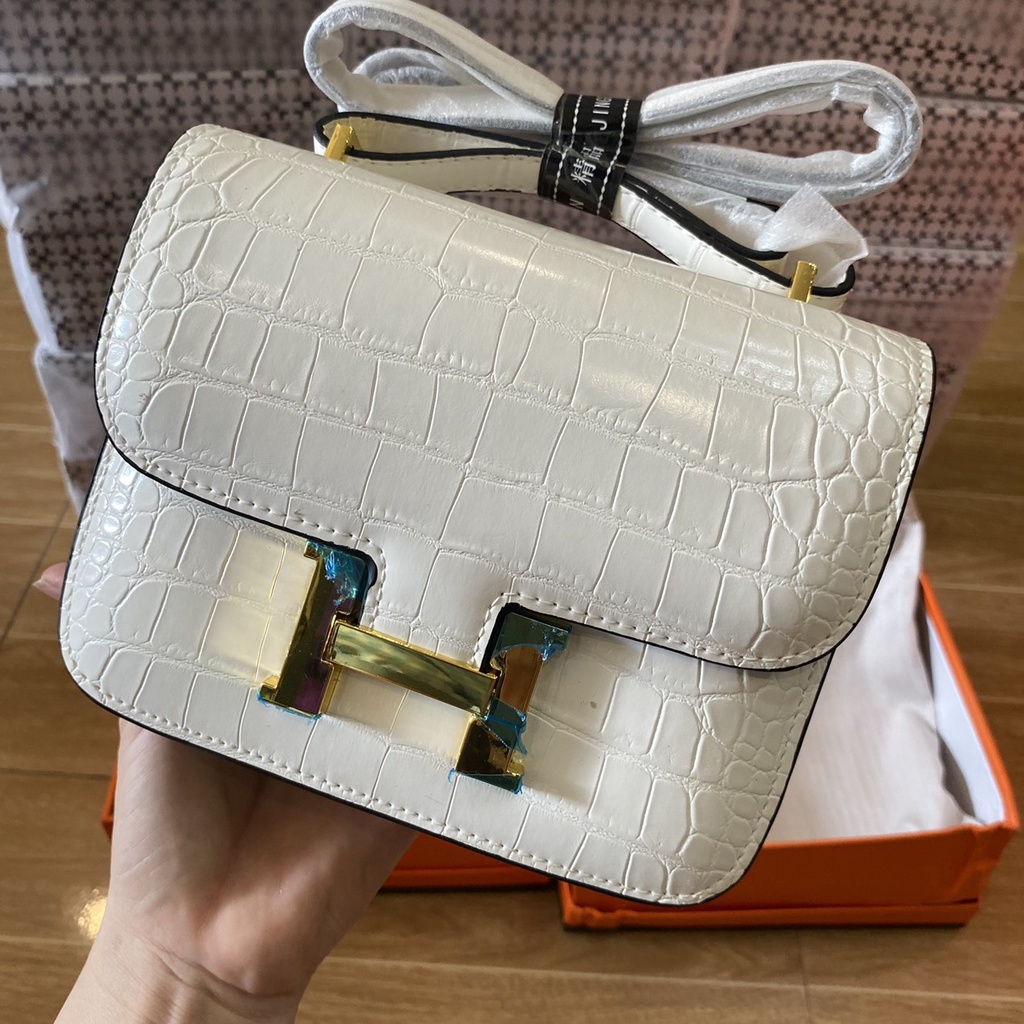 Túi xách nữ chữ H vuông da rắn size 18 hai ngăn full hộp