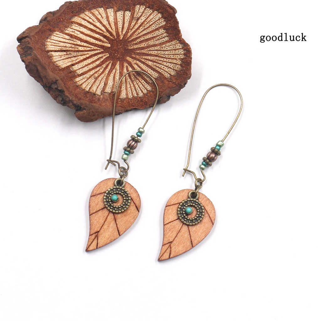 1 Đôi Bông Tai Hình Giọt Nước Bằng Gỗ Phong Cách Bohemian Thời Trang