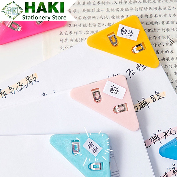 Ghim kẹp giấy hình tam giác cute HAKI, kẹp bướm màu kẹp giấy bằng nhựa trong suốt dụng cụ văn phòng phẩm KTL05