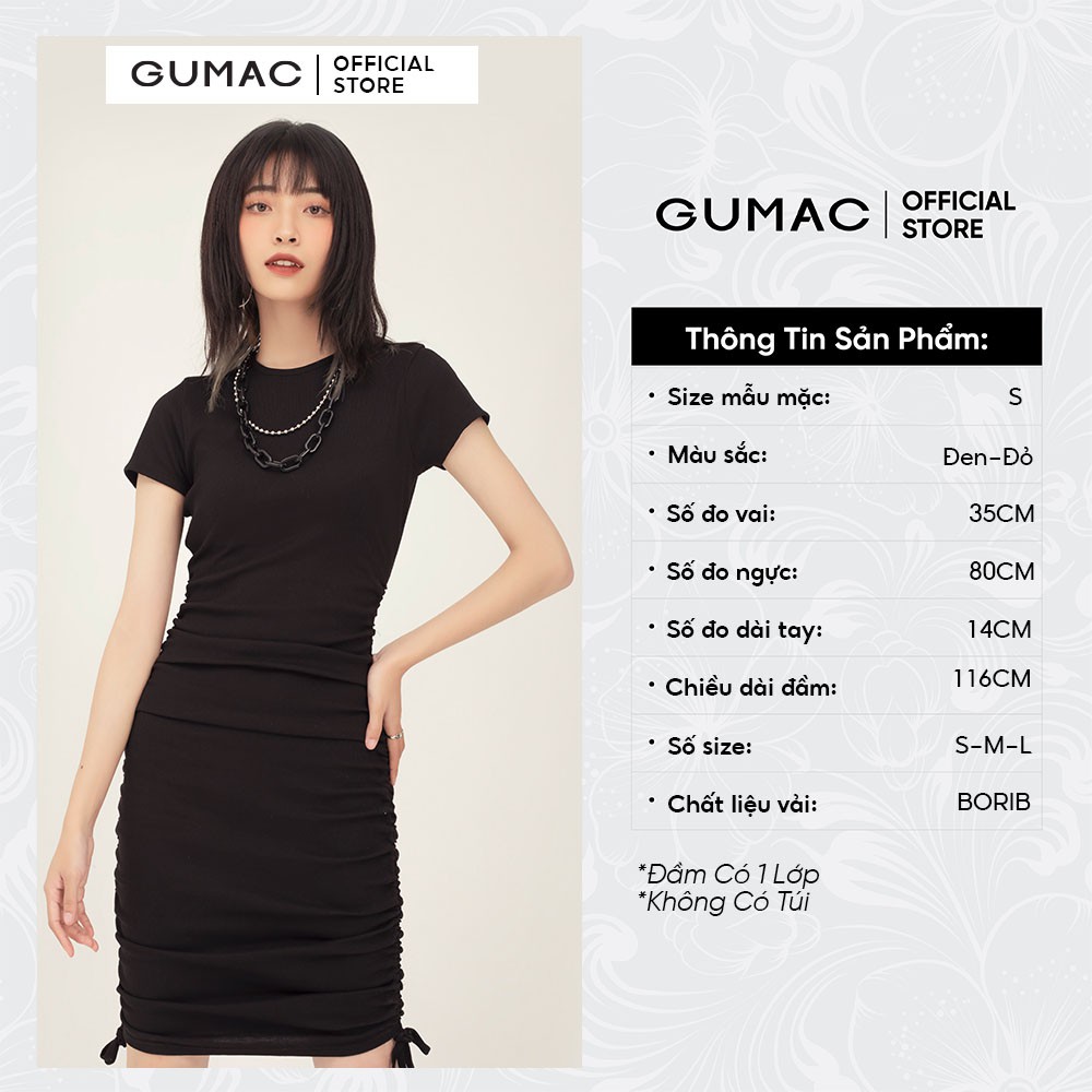 [Mã MABR07062 giảm 8% tối đa 50K đơn từ 249K] Đầm body nữ rút sườn GUMAC ôm body sang chảnh, tay ngắn nhiều màu DB3113 | BigBuy360 - bigbuy360.vn