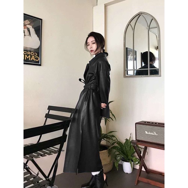 Áo Mangto Da Nữ Dáng Dài