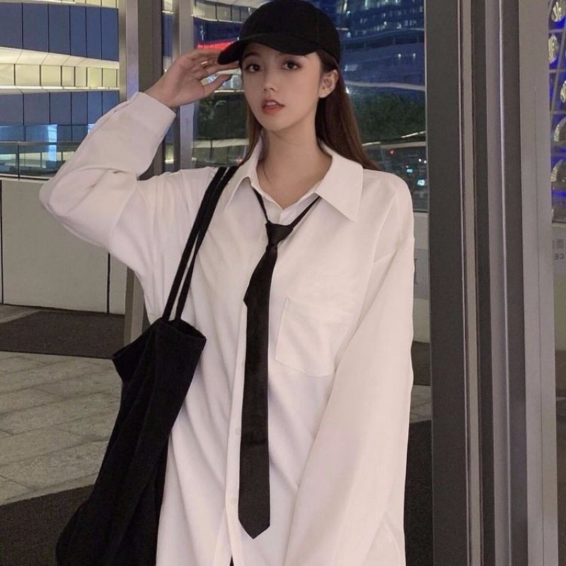 Áo sơ mi túi ngực dài tay kèm cà vạt chất đũi form rộng mix gile diện Tết