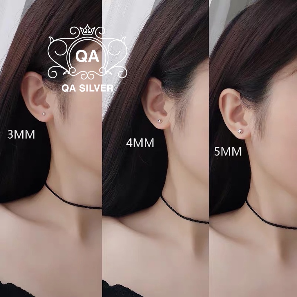 Bông tai bạc 925 nụ tròn khuyên nam nữ đuôi chốt móc S925 MINIMAL Silver Earrings QA SILVER EA200904