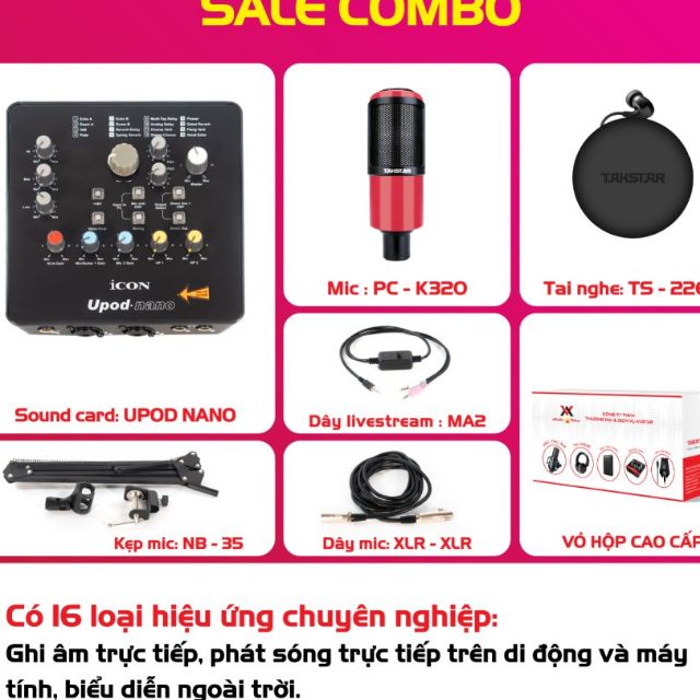 COMBO THU ÂM LIVESTREAM MIC TAKSTAR PC K320, SOUND CAR ICON UPOD NANO PRO, ĐỦ PHỤ KIỆN DÂY LIVESTREAM, KẸP BÀN