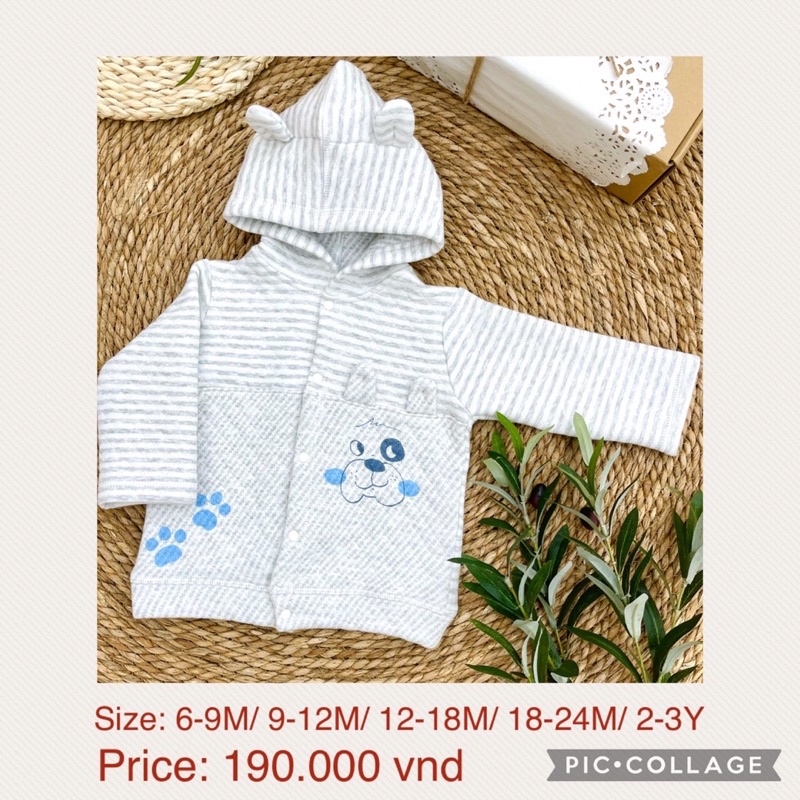 Áo khoác chần bông bé trai bé gái có mũ size 6,5-16kg