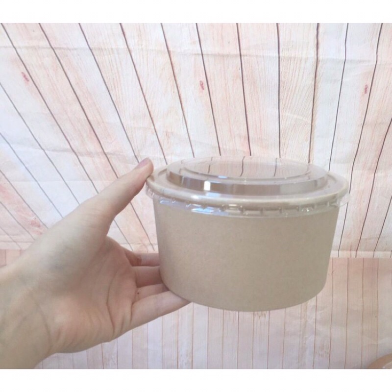 Hộp giấy tròn Kraft 750ml/ 1000ml kèm nắp Combo 10 hộp giấy tròn lắp nhựa trong đựng đồ ăn, bánh