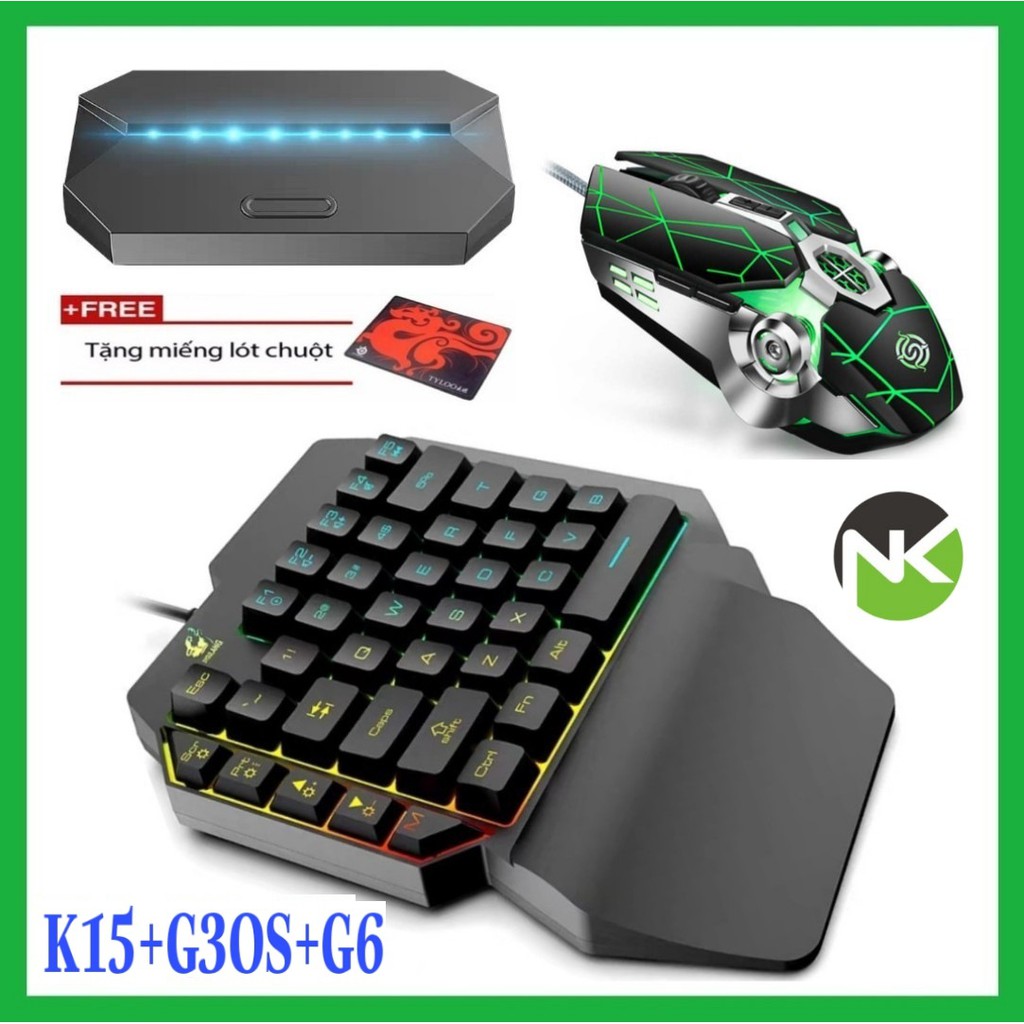 Combo Trọn Bộ Bàn Phím K15 + Chuột + Hộp Chuyển Đổi G6 chơi game PUBG Mobile cho Android, IOS, iPad như PC - NK