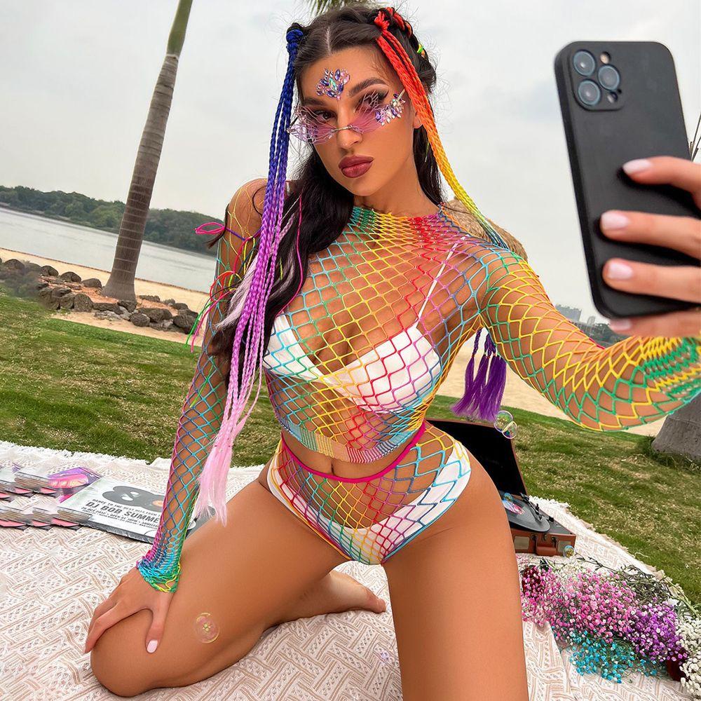 Lilyes Áo Lưới Rỗng Co Giãn Trong Suốt Khoét Rỗng Mặc Ngoài Bikini Mùa Hè