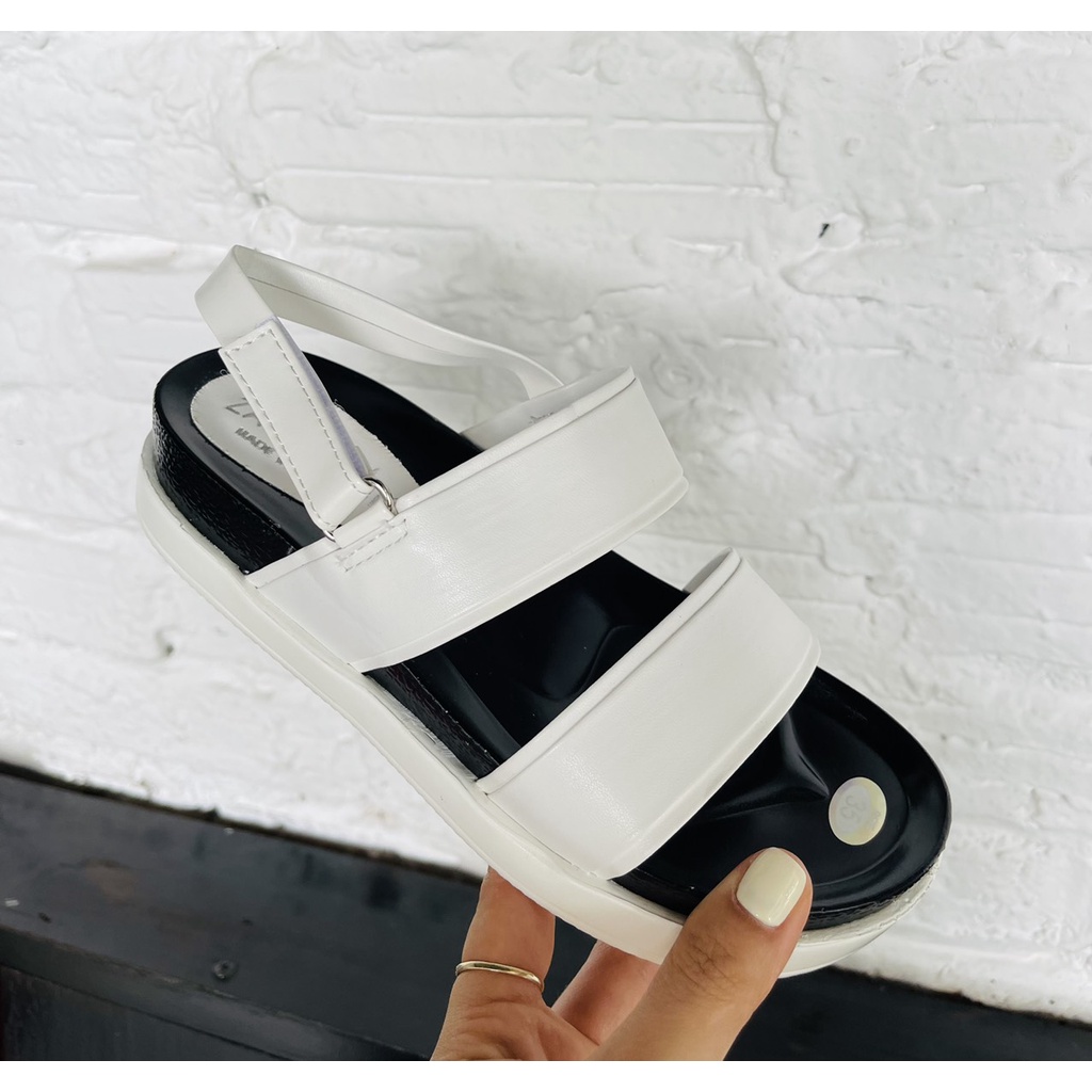 Sandal da mịn quai 2 cầu bản to đen trắng - 3P