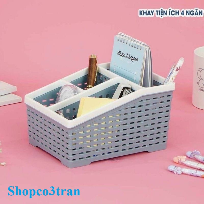 Khay nhựa Việt Nhật 4 NGĂN LỚN ngăn lớn đa năng để bàn 5688