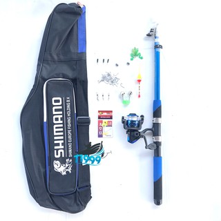 Bộ cần câu rút carbon T1999 và túi đựng cần câu cá kèm nhiều phụ kiện