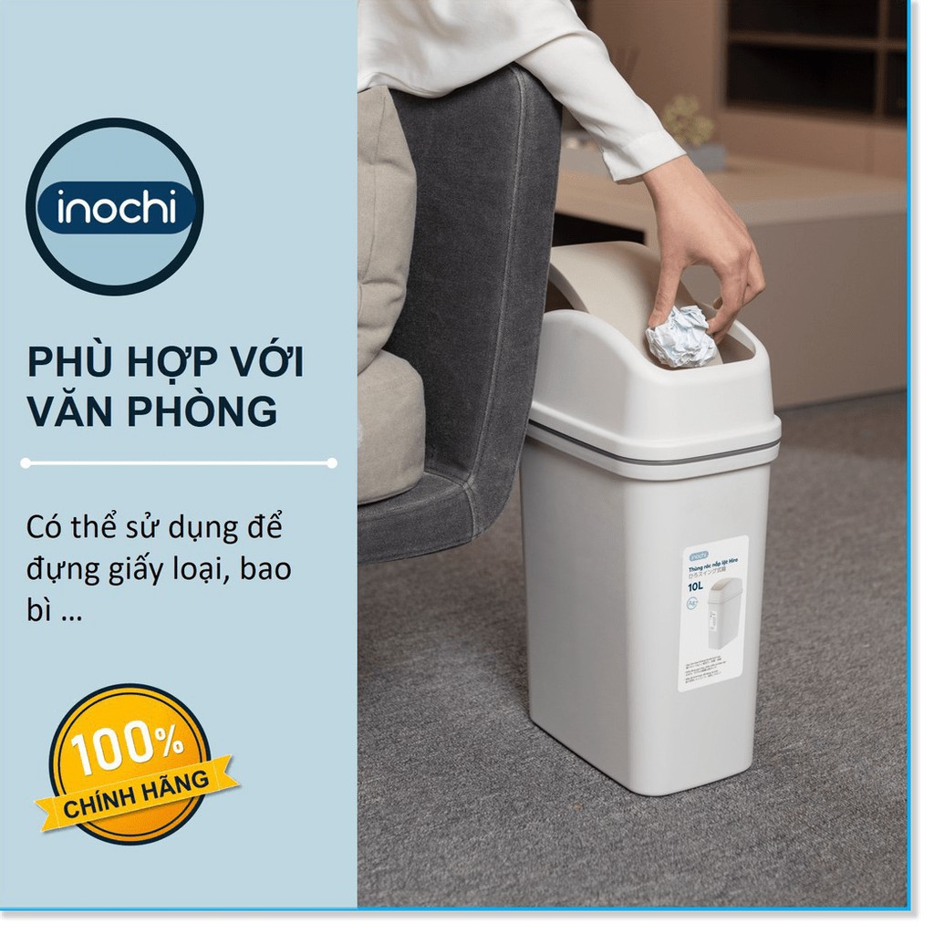 Thùng Rác Nhựa Nắp Lật Inochi 10 Lít Rất Đẹp Làm Sọt Rác Văn Phòng, Khách Sạn, Đựng Rác Gia Đình, Để Bàn Trong Nhà