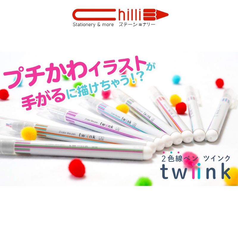 Bút 2 Ngòi Sun-Star Twiink 2 Color Pen 2 Đầu Khác Màu Song Song, Viết Vẽ Tạo Hình Cực Xinh