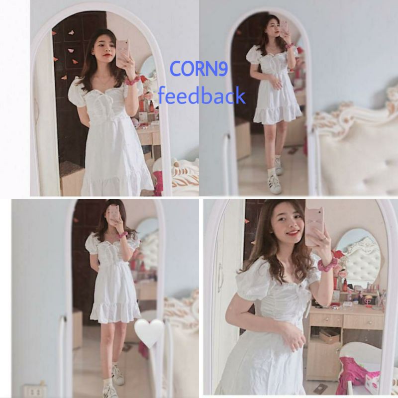 ĐẦM VÁY TRẮNG DÂY NƠ NGỰC CHÂN BÈO