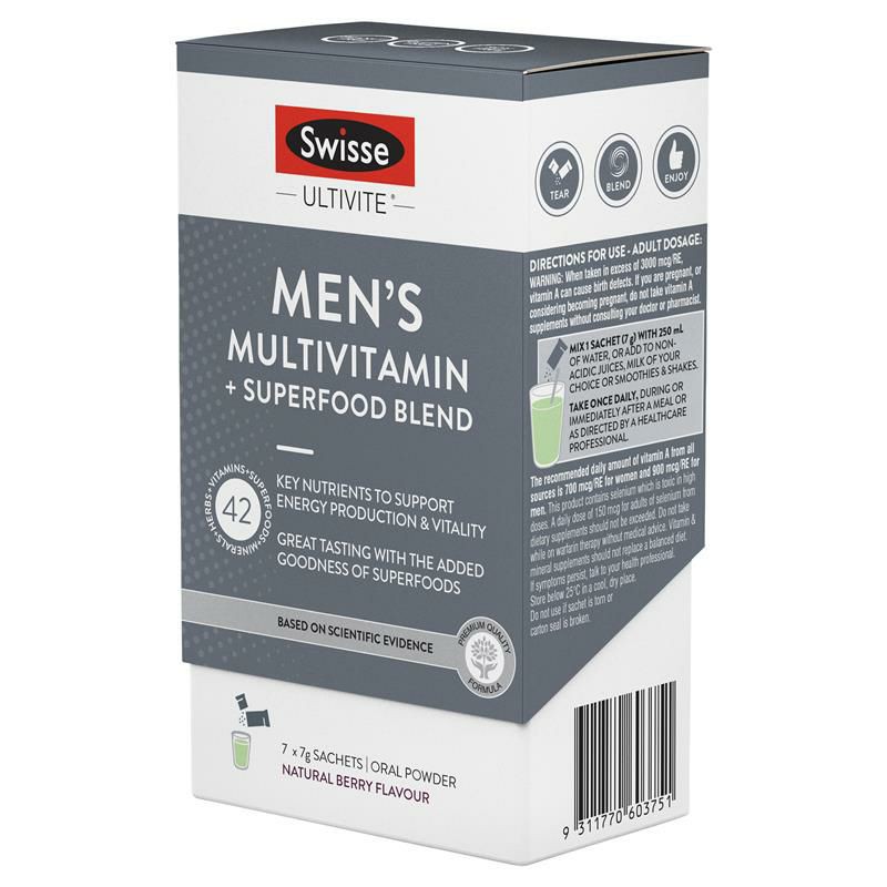 Bột Vitamin tổng hợp cho Nam Swisse Ultivite Men's Multivitamin + Superfood Blend -Dành cho gymer vận động viên thể thao