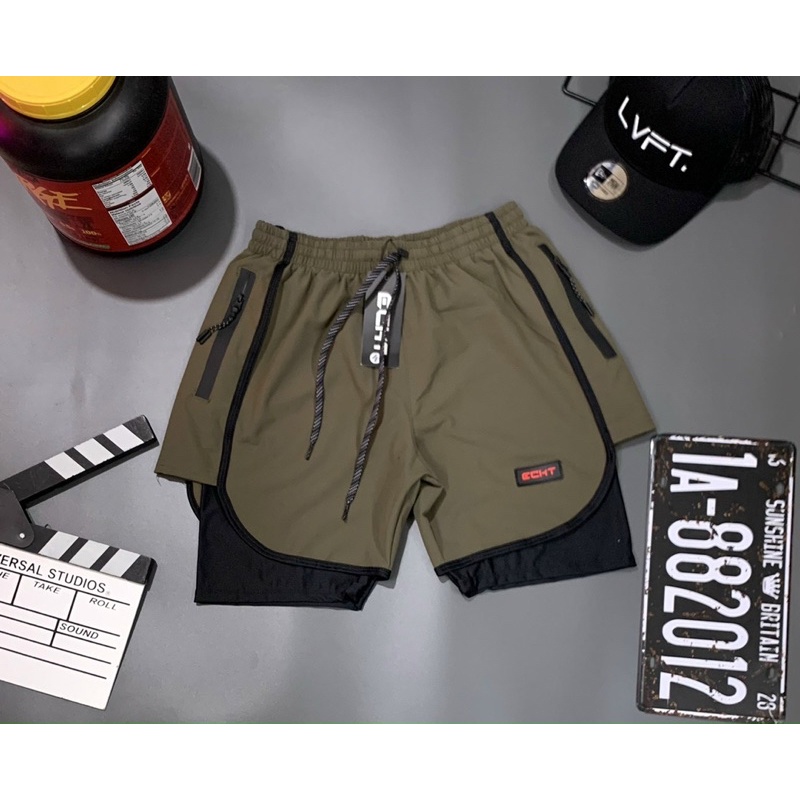 [sale sốc] quần short gym 2 lớp ECHT form ngắn trên đùi cực chất.