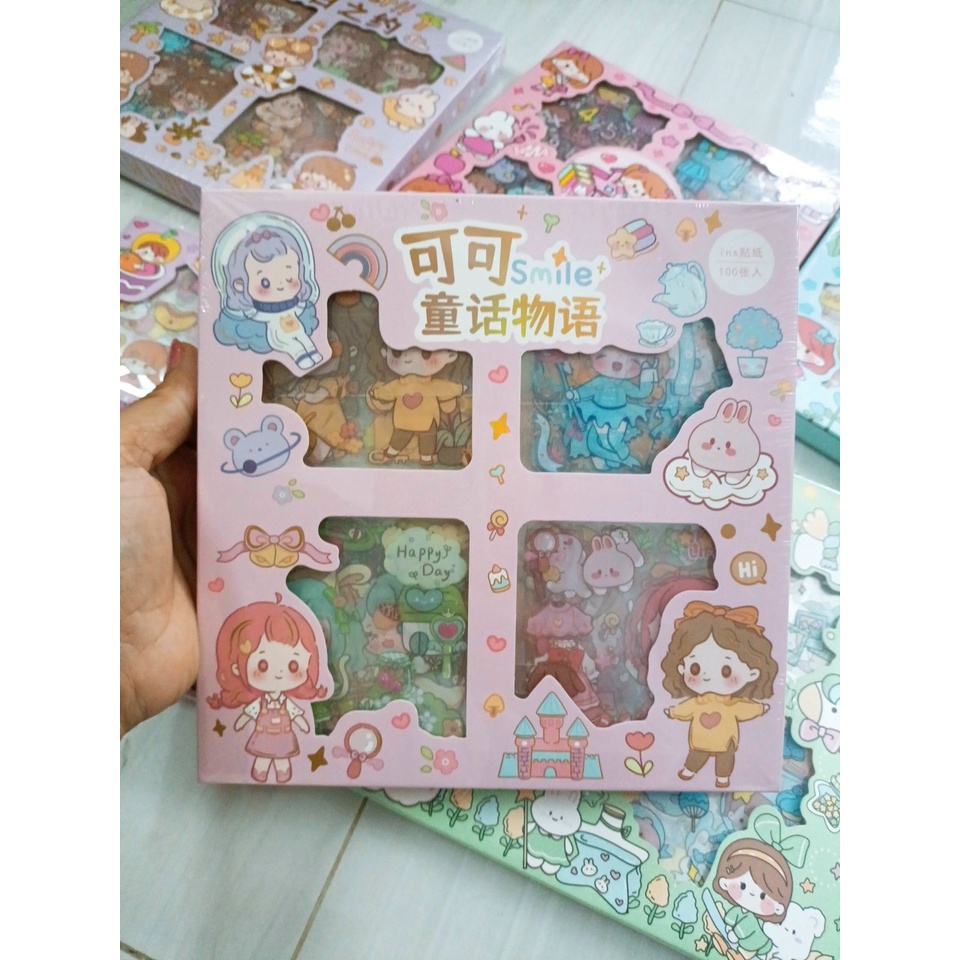 Sticker 100 miếng dán sách vở, đồ dùng, sổ tay nhiều mẫu mã đẹp, dễ thương