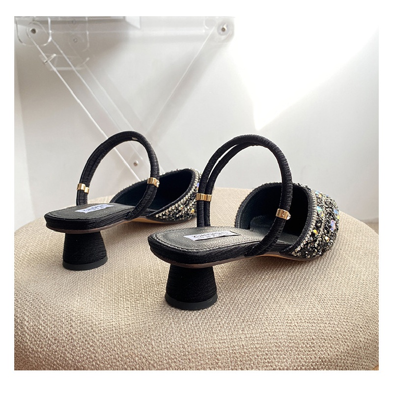 Dép Bít Mũi Nhọn Gót Cao Đính Đá Phong Cách Mới Mùa Hè 2022 Dễ Phối Đồ Cho Nữ