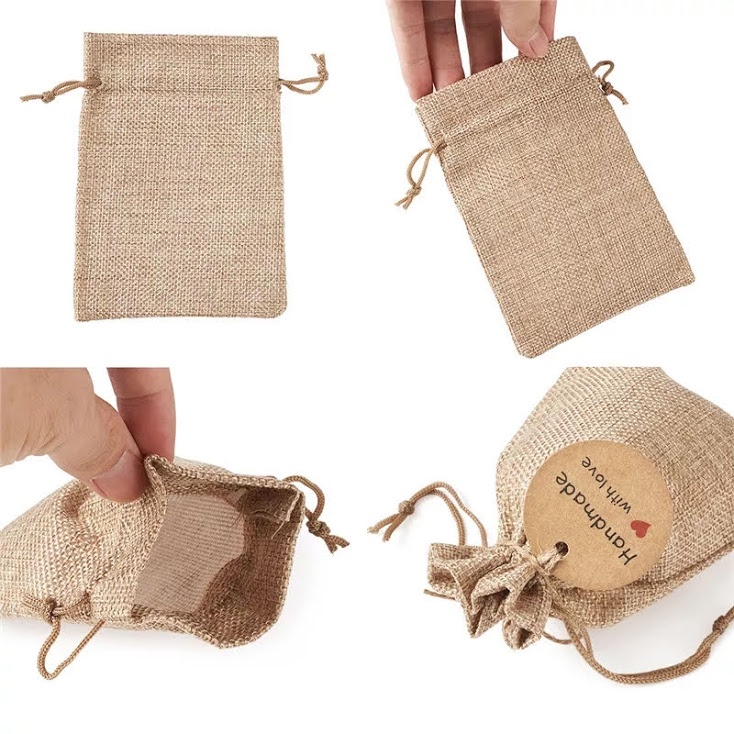 Set 5 túi vải bố có dây rút đựng đồ trang trí tiện lợi làm quà tặng đám cưới size 10x14cm