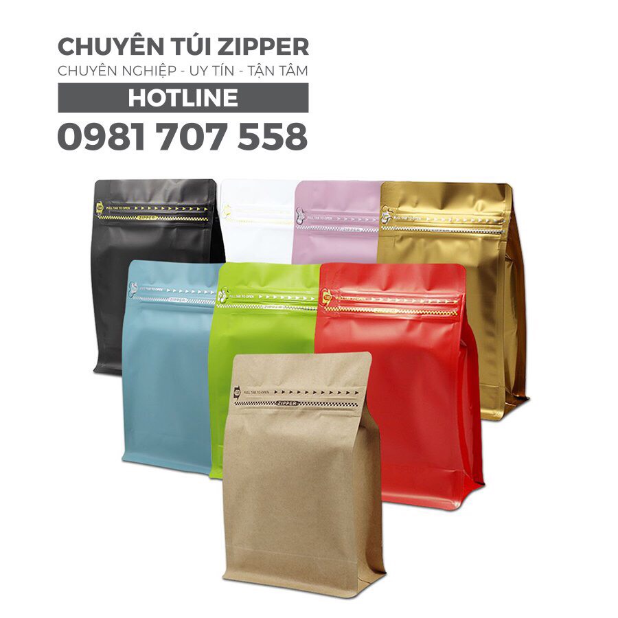 Túi Zip Đựng Cafe, Túi Zip 8 Cạnh Móc Khóa Nhật Đựng Trà Cafe Full Size _ ALY
