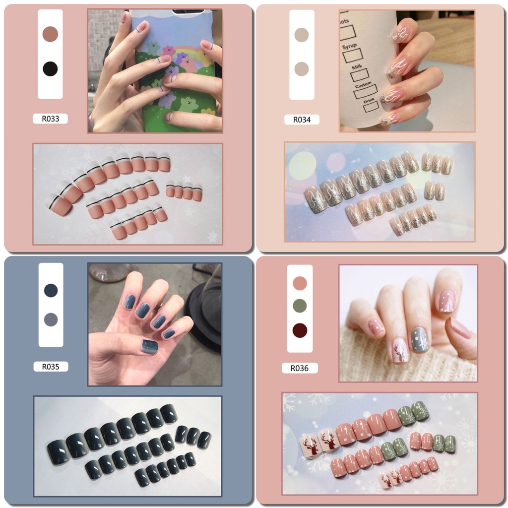 [Hàng mới về] Set 24 móng tay giả thời trang có keo dán R021-R040