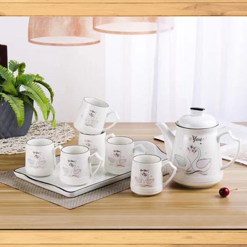 BỘ ẤM TÁCH TRÀ CAO CẤP 1.3 lít - BỘ BÌNH 06 TÁCH SỨ - LOVE YOU SP046