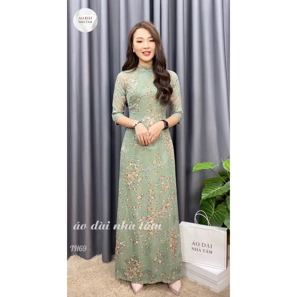 Áo dài hoa nhí 4 tà / áo dài mới nhất nhà tấm - mã th69 | BigBuy360 - bigbuy360.vn