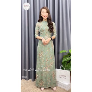 Áo dài hoa nhí 4 tà, áo dài tơ nhà tấm - mã TH69