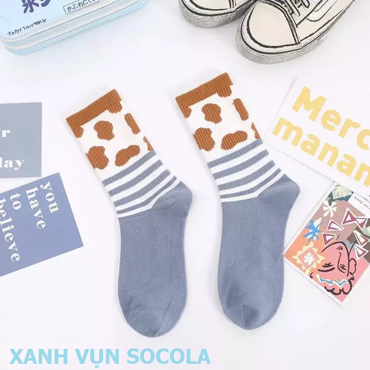 Tất Nam Nữ Unisex Cổ Cao Họa Tiết Bánh Quy Dễ Thương