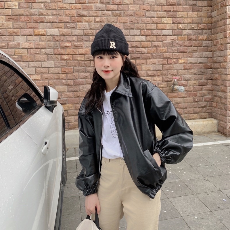 ÁO JACKET DA CHUBBIE chất liệu da 2 lớp, bo chun gấu - CHUBBIE SHRINK Leather Jacket