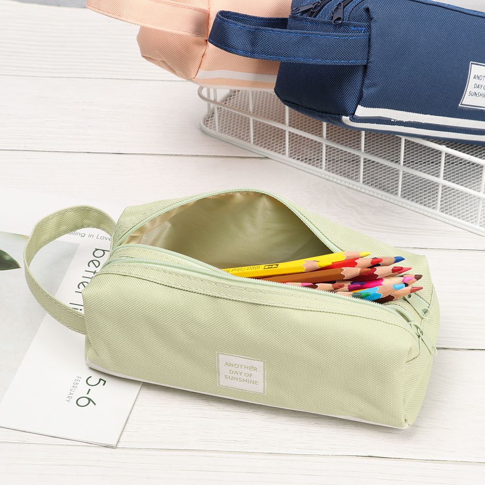 Túi đựng bút canvas sức chứa lớn có khóa kéo đôi nhiều màu cho học sinh