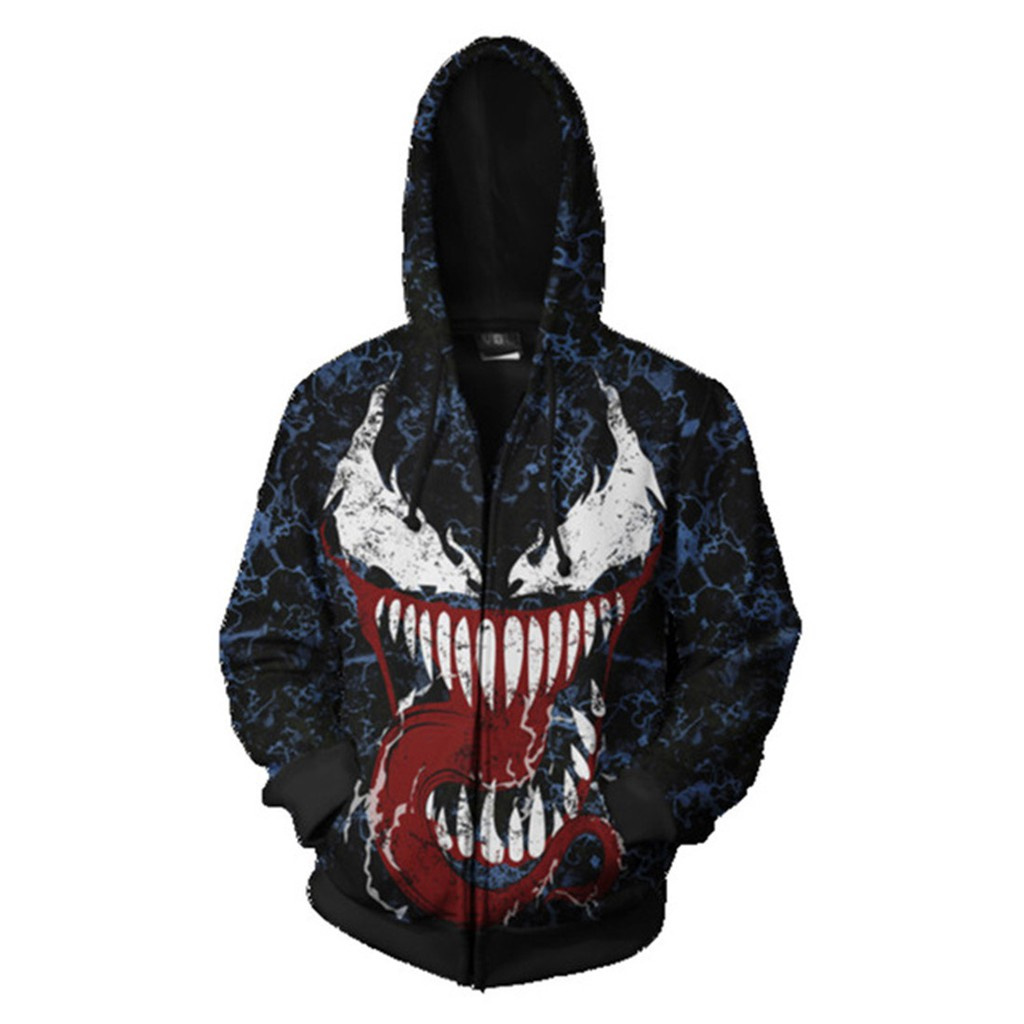 Venom Symbiote Hoodies Áo len có mũ trùm đầu Anime đầy đủ dây kéo Anime Hoodie Áo nỉ in 3D